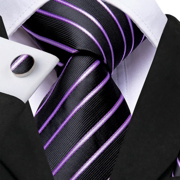 Black and purple striped silk tie