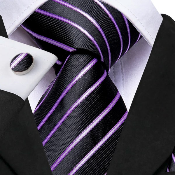 Black Satin Tie With Purple Stripes | Classy Men Collection Black Satin Tie With Purple Stripes | Classy Men Collection
