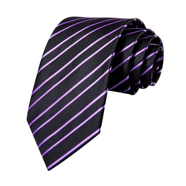 Black silk tie with purple stripes