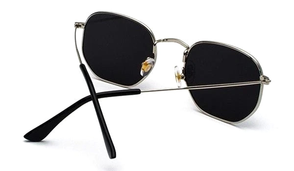 Classy Men Black Silver Hexagonal Sunglasses