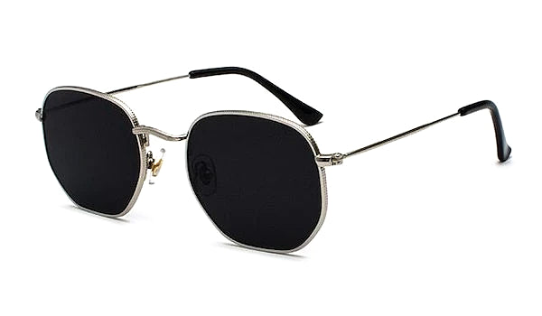 Black Silver Hexagonal Sunglasses