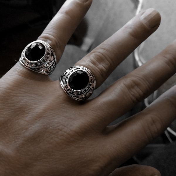 Classy Men Silver Black Stone Ring