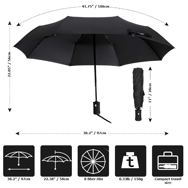 Size details of the black basic automatic umbrella