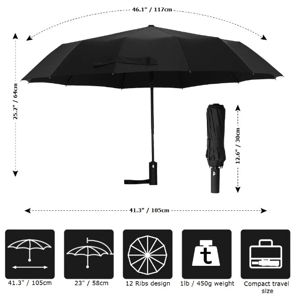 Black classic travel umbrella size pointers