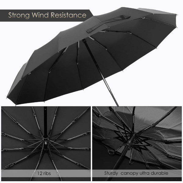 Black classic travel umbrella windproof details