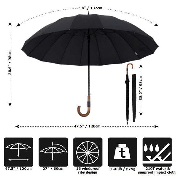 Black gentleman's windproof umbrella size details