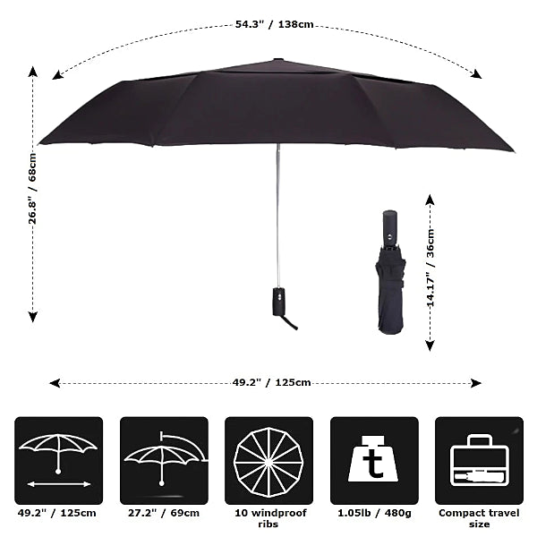 Black large folding windproof umbrella size details