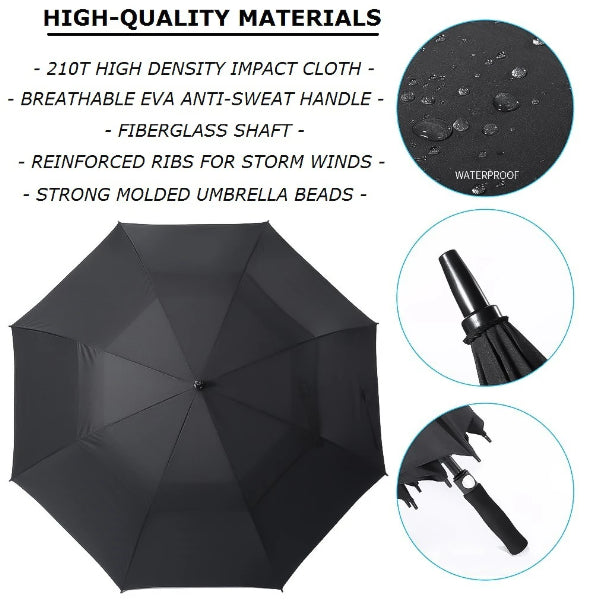material details of the black large golf umbrella