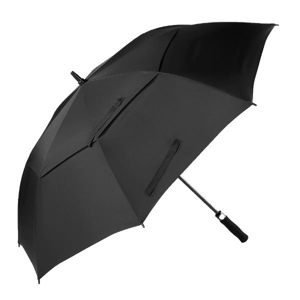 Black large windproof golf umbrella open