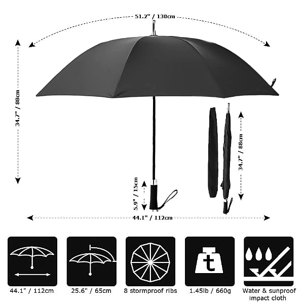 Black long windproof umbrella size details