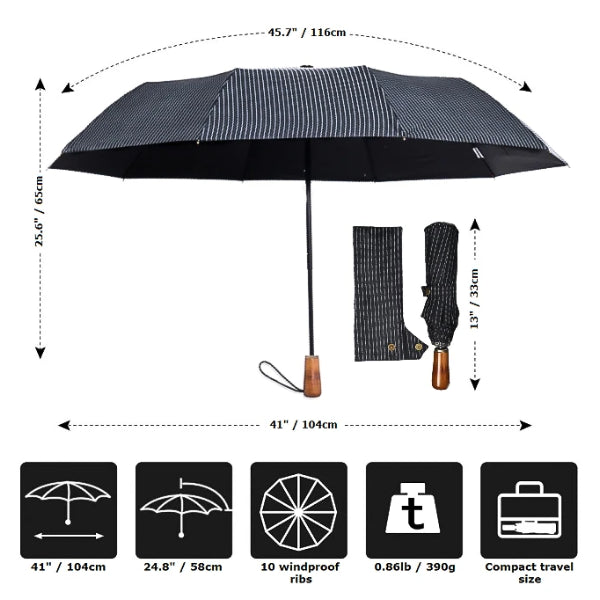 Black striped folding windproof umbrella size details