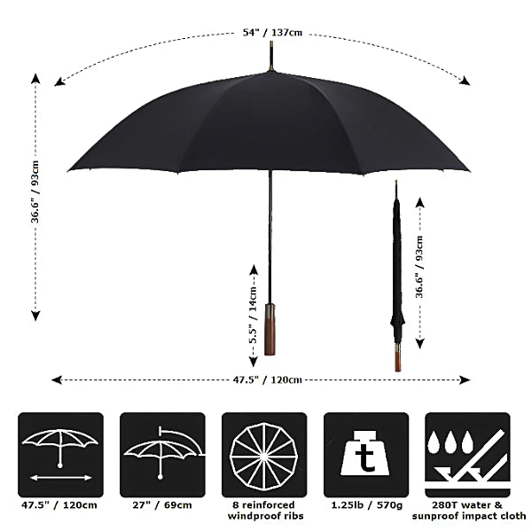 Black strong wooden umbrella size details