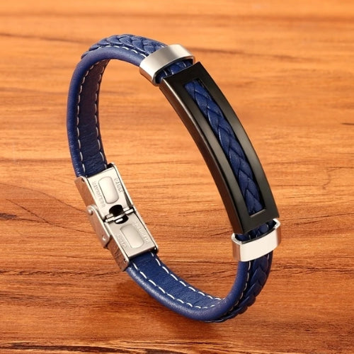 Classy Men Blue Black Leather Band Bracelet