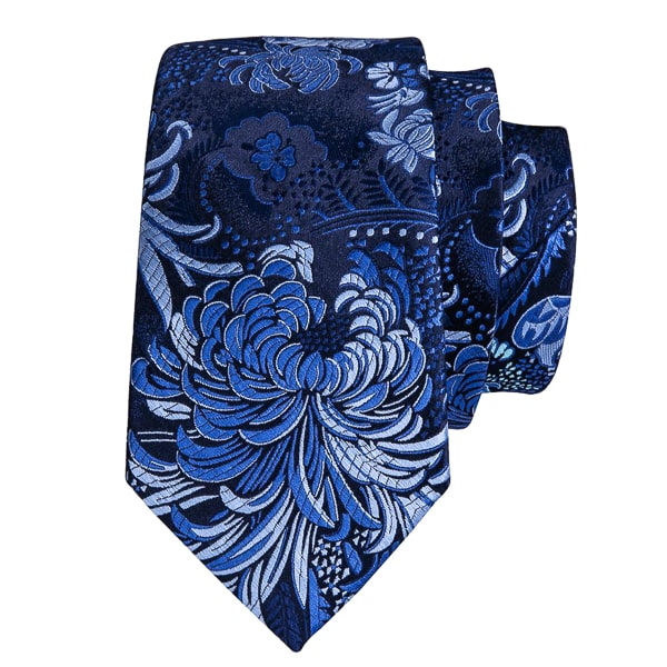 Blue floral silk necktie