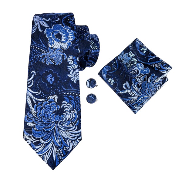 Blue flower silk tie with floral pattern