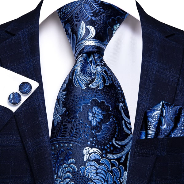 Blue flower silk necktie