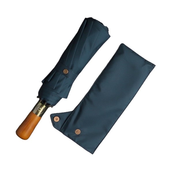 Blue Automatic Windproof Folding Umbrella with a Magnetic Travel Sleeve