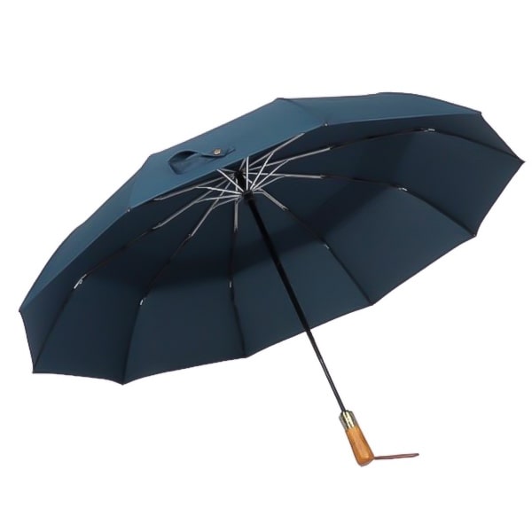Blue Automatic Windproof Folding Umbrella Open