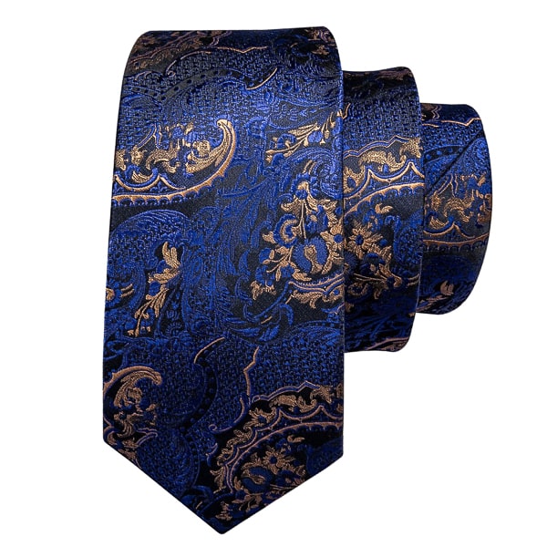 Blue & gold floral silk necktie