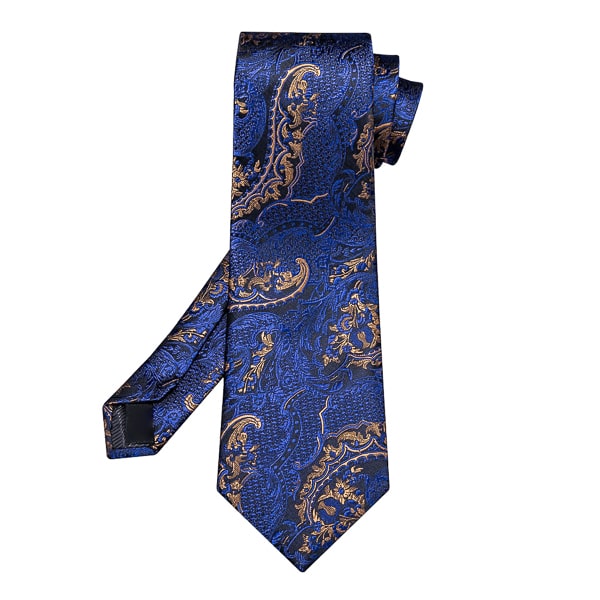 Blue silk tie with gold floral pattern