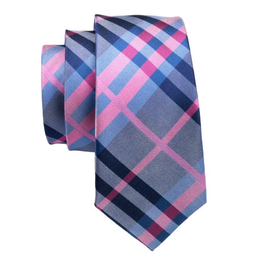 Classy Men Blue Pink Tartan Silk Tie