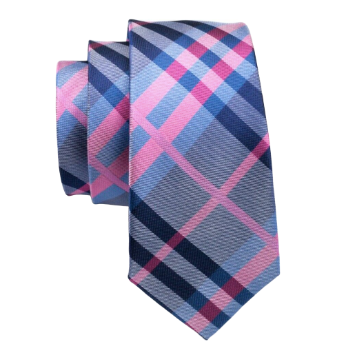 Blue & Pink Tartan Necktie Made Of 100% Jacquard Silk | Classy Men ...