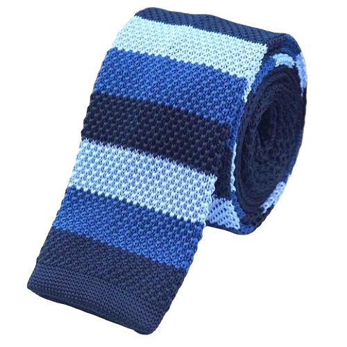 Cravatta da uomo di classe in maglia quadrata a righe tonalità blu