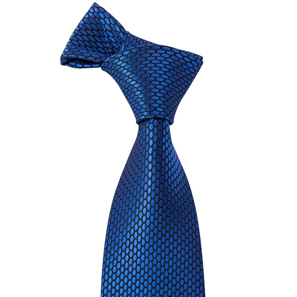 Blue silk tie with hexagon pattern