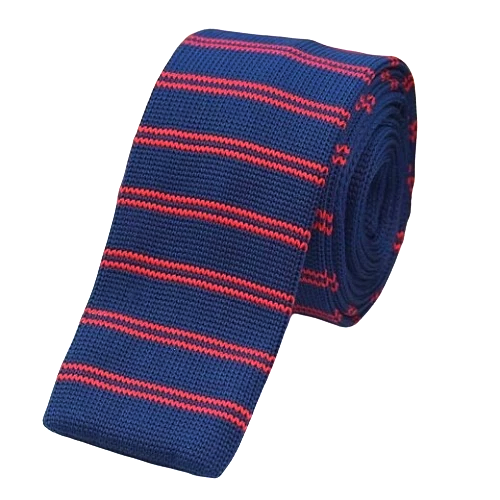 Classy Men Blue Red Striped Square Knit Tie