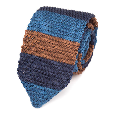 Classy Men Blue Brown Striped Knitted Tie