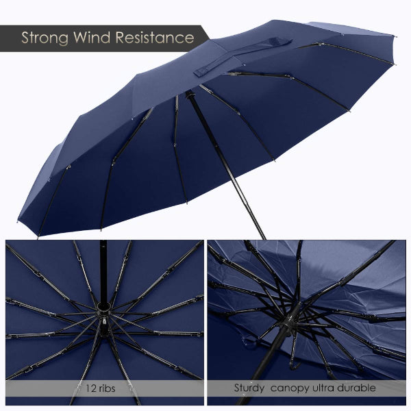 Durability view of the blue classic travel umbrella