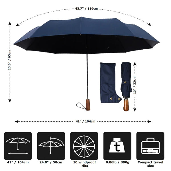 Blue folding windproof umbrella size details