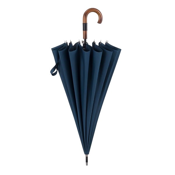 Blue gentleman's windproof umbrella closed and unlocked