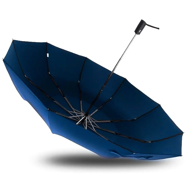 Blue large folding windproof umbrella side view