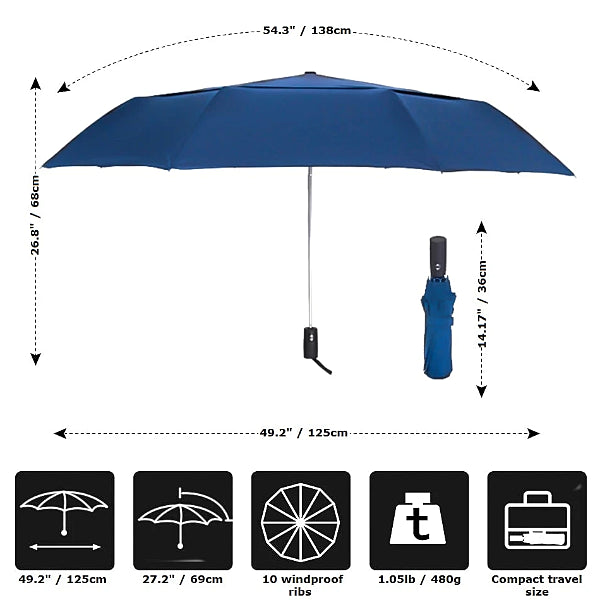 Blue large folding windproof umbrella size details