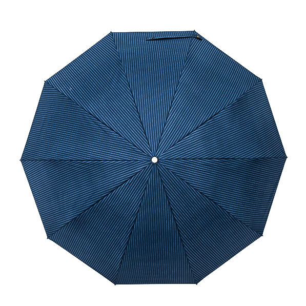 Blue striped folding windproof umbrella topside