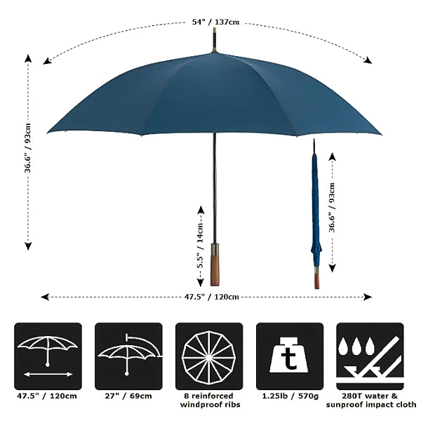 Blue strong wooden umbrella size details