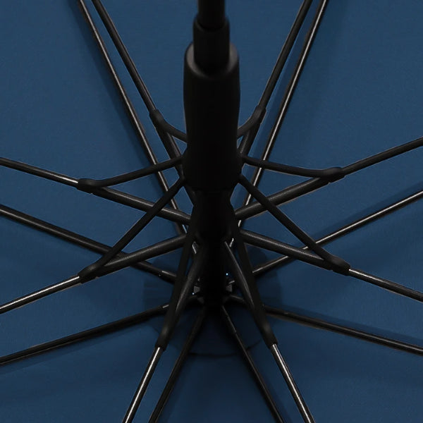 Blue strong wooden umbrella windproof skeleton close-up
