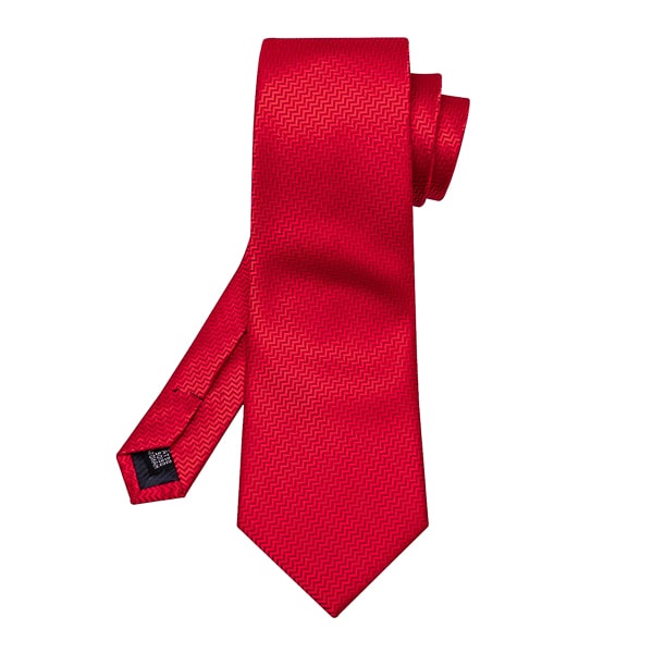 Bright red silk tie with a subtle zigzag pattern