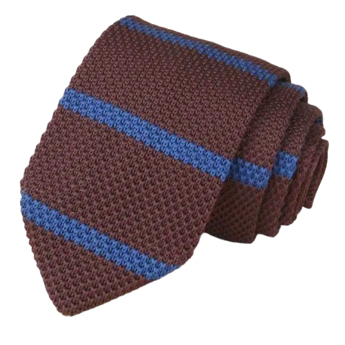 Cravatta lavorata a maglia a righe marroni da uomo di classe