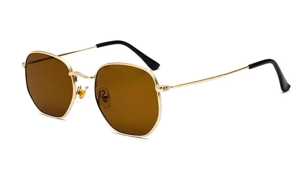 Brown and gold square hexagon sunglasses for men