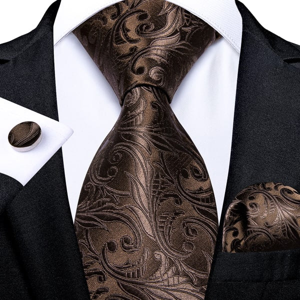 Brown silk tie with elegant floral pattern