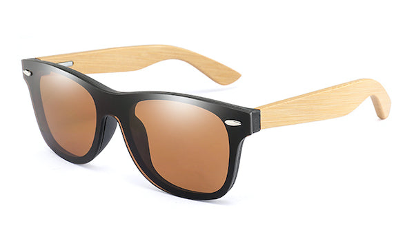 Mens bamboo wood sunglasses with flat brown mirror lens