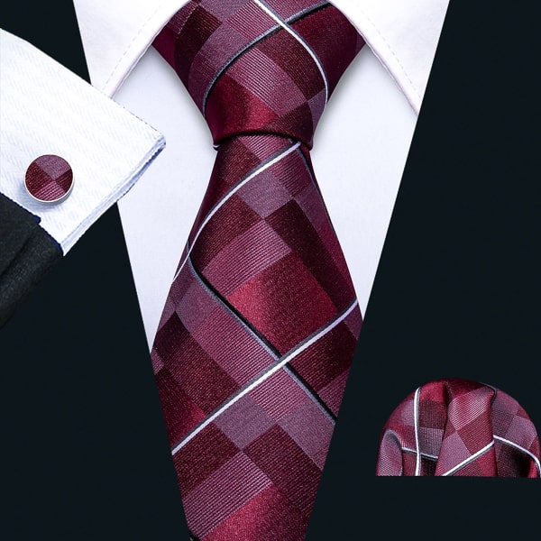 Classy Men Burgundy Red Checkered Silk Tie