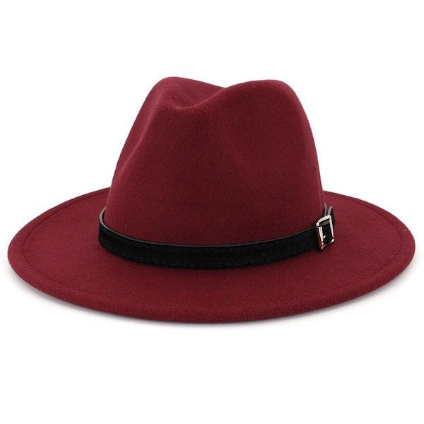 Classic burgundy red fedora hat for men