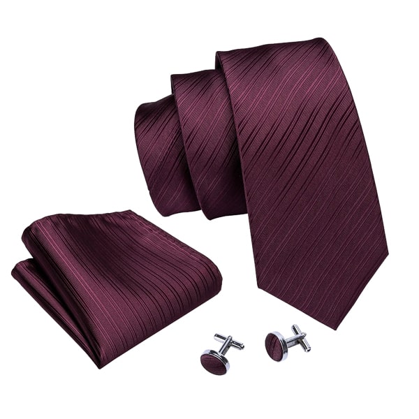 Burgundy silk tie with a subtle striped pattern