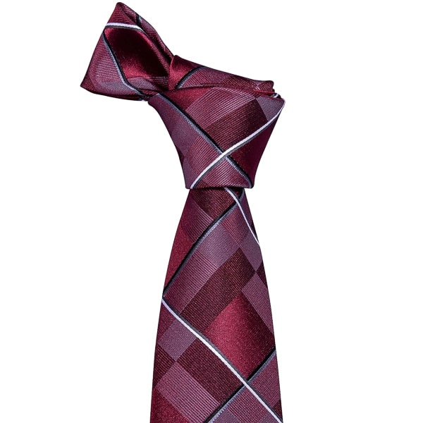 Classy Men Burgundy Red Checkered Silk Tie