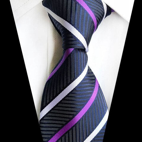 Cravatta di seta classica a righe blu viola da uomo di classe