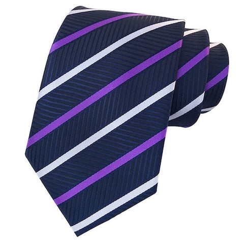 Cravatta di seta classica a righe blu viola da uomo di classe