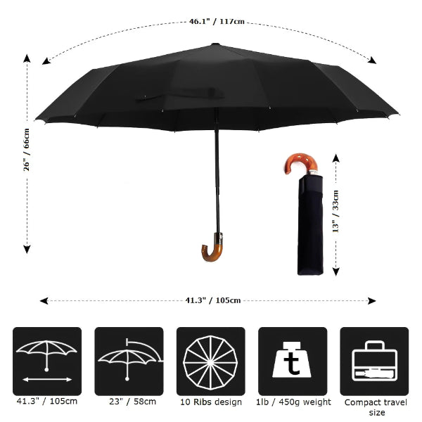 Classic folding rain umbrella size details